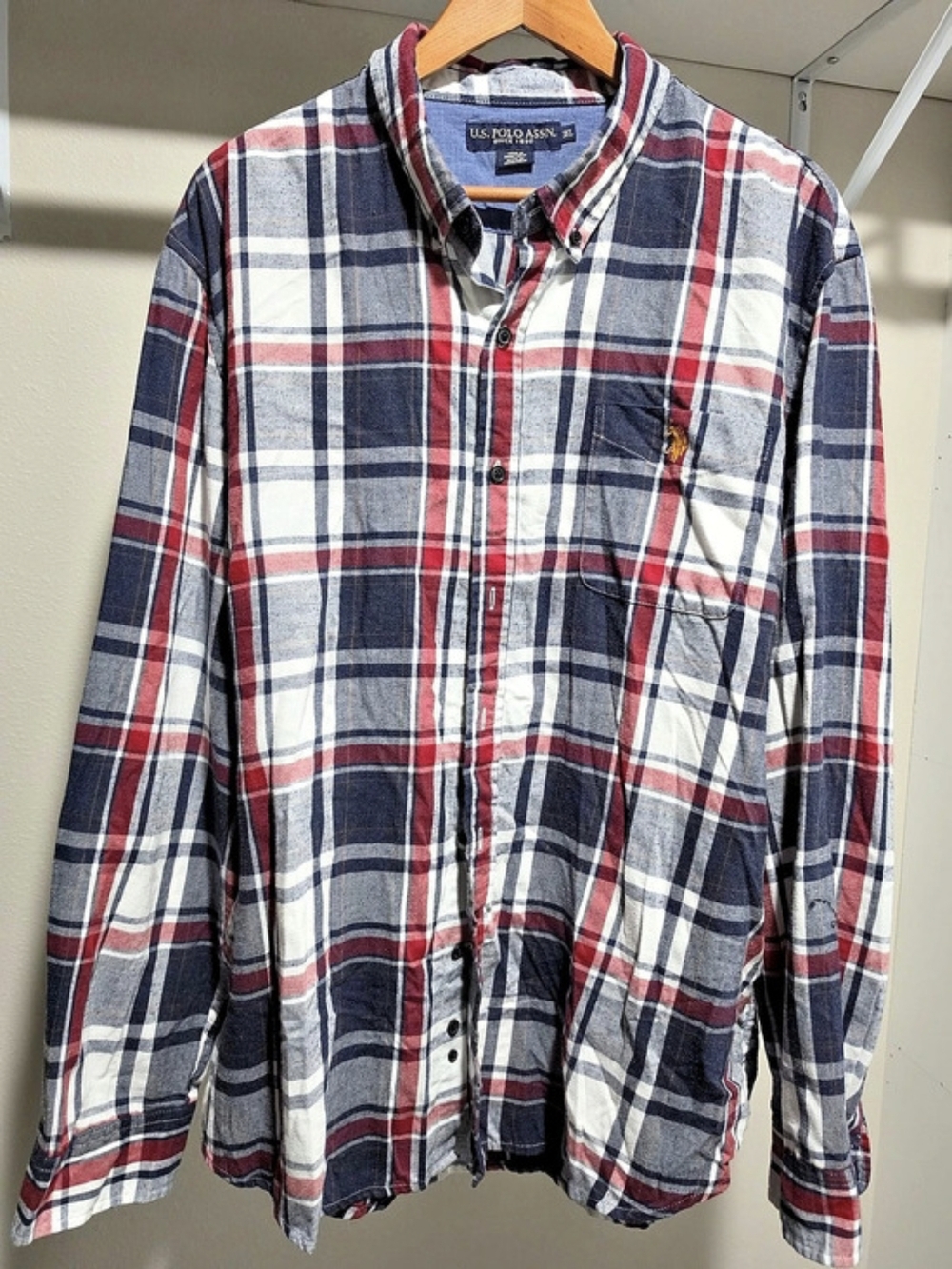 U.S. Polo Assn. Plaid Button Down Shirt in Blue & Red Size XL